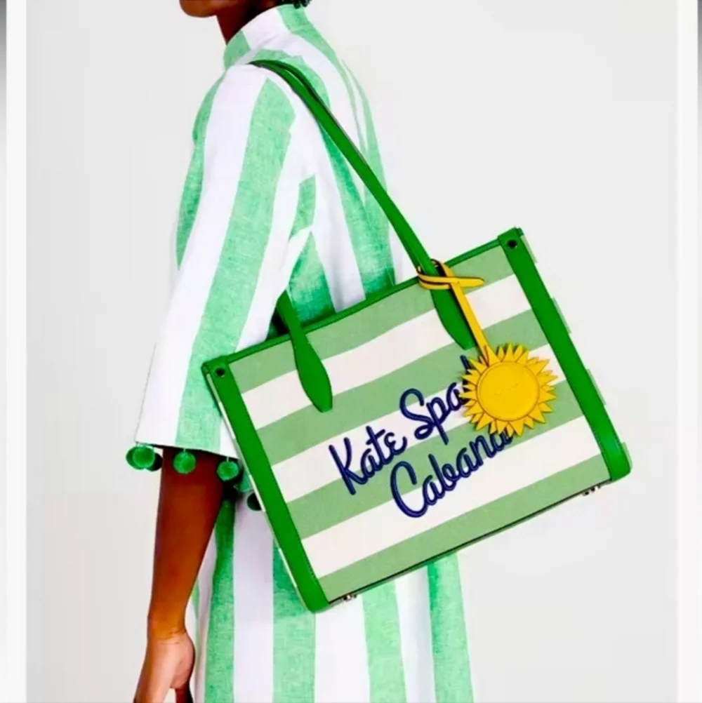 💚🔹️ KATE SPADE🔹️ Market Cabana Canvas Medium Tote ✨️💚 - Picture 3 of 10